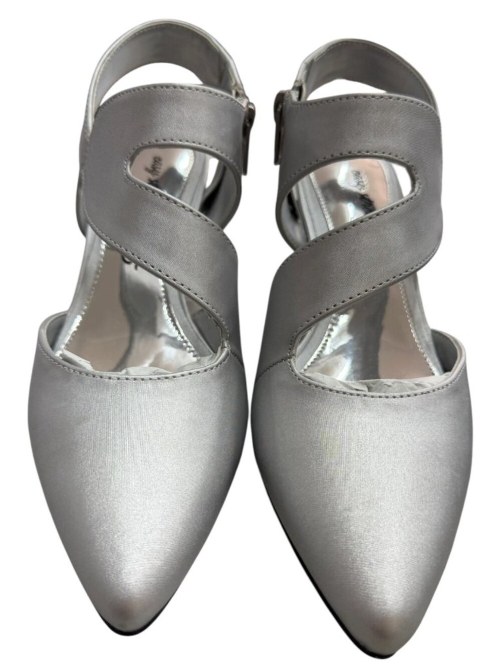 Easy Street Alive Women's Satin Silver Strappy Kitten Heel Shoes Size 6.5M NWB